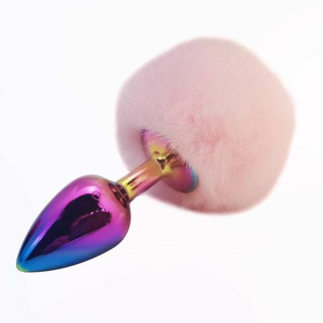 Rainbow Metal Tail Ball Anal Bead Butt Plug - Seductive Vixen