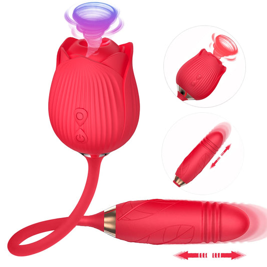2 In 1 Rose Toy Vibrator/ 2 in 1 Vaginal Anal Plug Vibrator - Seductive Vixen